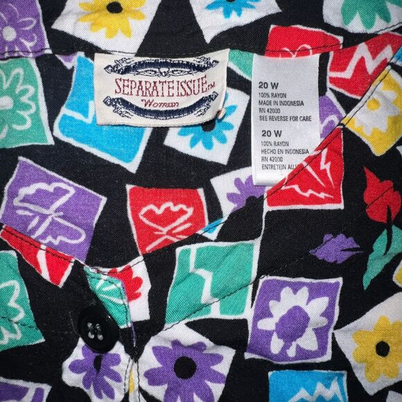 VTG Separate Issue Top Women 20 Button Front Colorblock Floral 80s 90s Shirt - Picture 6 of 10